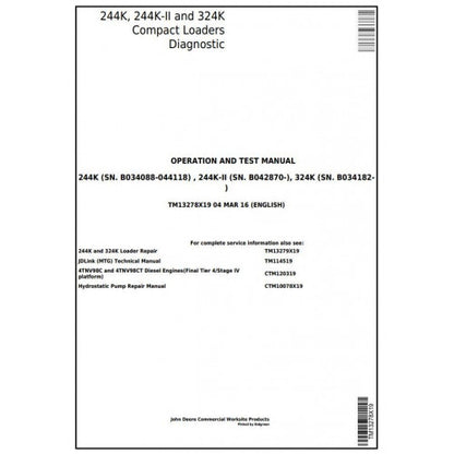 TM13278X19 John Deere 244K, 244K-II, 324K Compact Loader Pdf Diagnostic, Operation and Test Service Manual