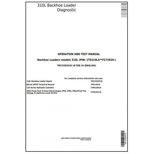 TM13293X19 John Deere 310L Backhoe Loader Pdf Diagnostic, Operation and Test Service Manual