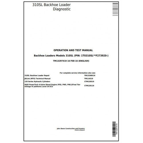 TM13297X19 John Deere 310SL Backhoe Loader Pdf Diagnostic, Operation and Test Service Manual