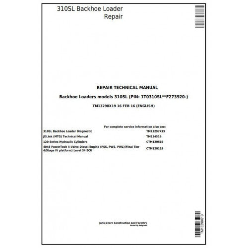TM13298X19 John Deere 310SL Backhoe Loader Pdf Repair Service Technical Manual