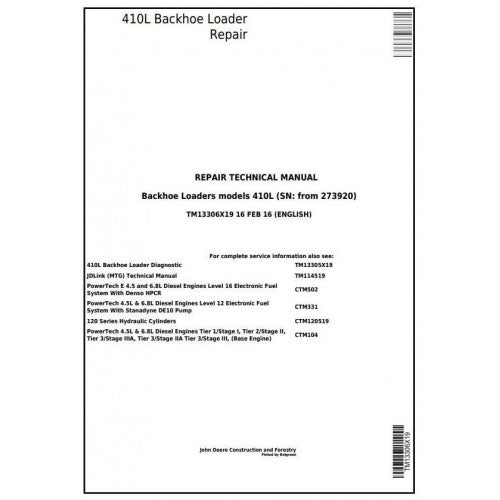 TM13306X19 John Deere 410L Backhoe Loader Pdf Repair Service Technical Manual