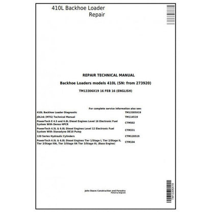 TM13306X19 John Deere 410L Backhoe Loader Pdf Repair Service Technical Manual