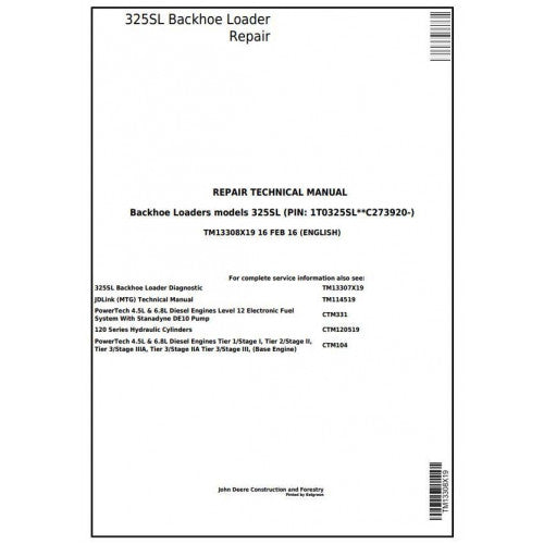TM13308X19 John Deere 325SL Backhoe Loader Pdf Repair Service Technical Manual