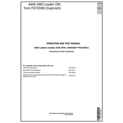 TM13361X19 John Deere 444K 4WD Loader Pdf Diagnostic, Operation and Test Service Manual