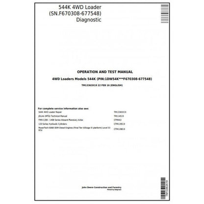 TM13363X19 John Deere 544K 4WD Loader Pdf Diagnostic, Operation and Test Service Manual
