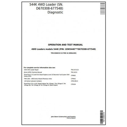 TM13366X19 John Deere 544K 4WD Loader Pdf Diagnostic, Operation and Test Service Manual