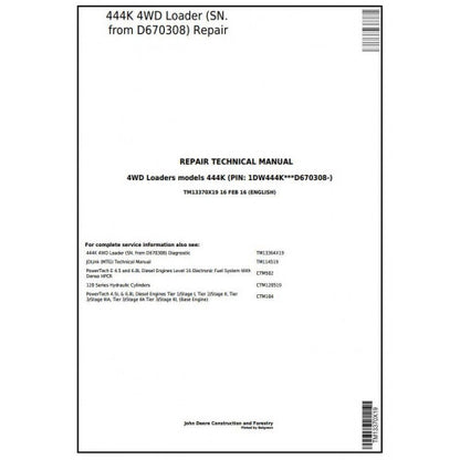 TM13370X19 John Deere 444K 4WD Loader Pdf Repair Service Technical Manual
