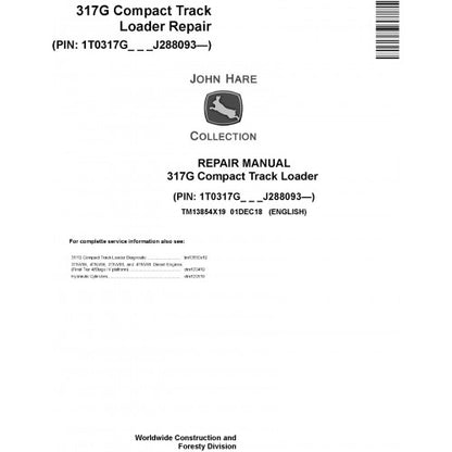 TM13854X19 John Deere 317G Compact Track Loader Pdf Repair Service Technical Manual