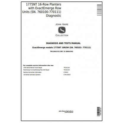 TM139419 John Deere 1775NT 16-Row Planters Pdf Diagnosis and Tests Service Manual