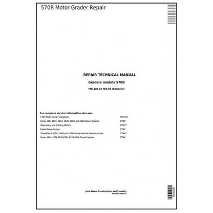TM1400 John Deere 570B Motor Grader Pdf Repair Service Technical Manual