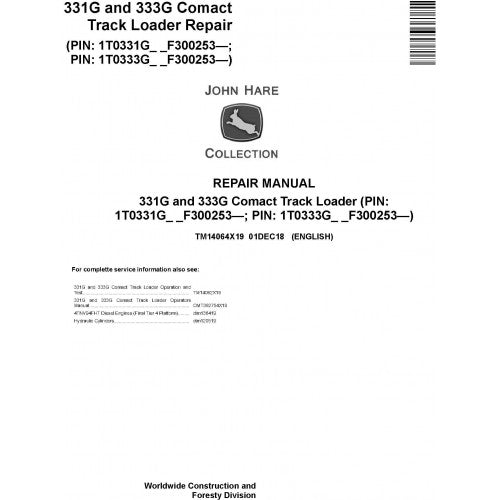 TM14064X19 John Deere 331G and 333G Comact Track Loader Pdf Repair Service Technical Manual
