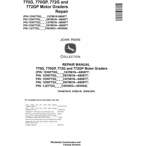 TM14079X19 John Deere 770G, 770GP, 772G, 772GP Motor Graders Pdf Repair Service Technical Manual