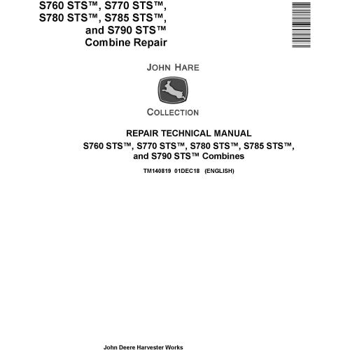 TM140819 John Deere S760, S770, S780, S785, S790 STS Combines Pdf Repair Service Technical Manual