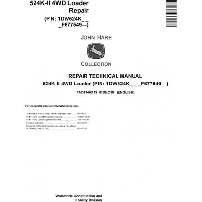 TM14140X19 John Deere 524K-II 4WD Loader Pdf Repair Service Technical Manual