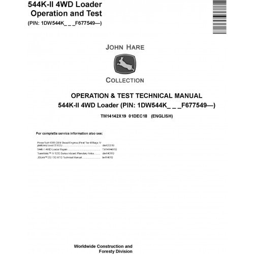 TM14142X19 John Deere 544K-II 4WD Loader Pdf Diagnostic, Operation and Test Service Manual