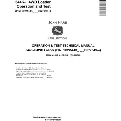 TM14143X19 John Deere 544K-II 4WD Loader Pdf Diagnostic, Operation and Test Service Manual