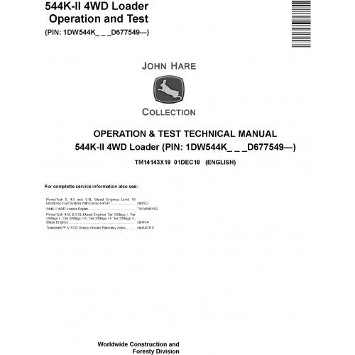 TM14143X19 John Deere 544K-II 4WD Loader Pdf Diagnostic, Operation and Test Service Manual