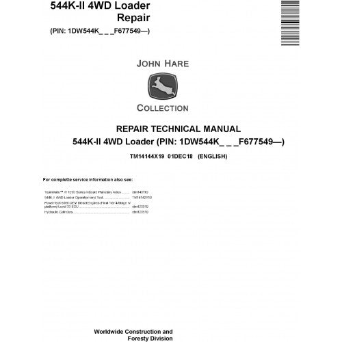 TM14144X19 John Deere 544K-II 4WD Loader Pdf Repair Service Technical Manual