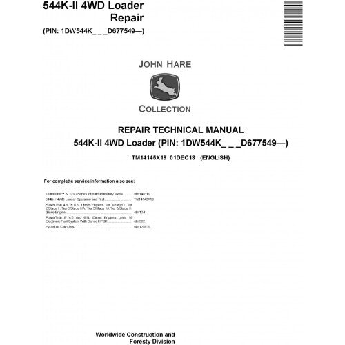 TM14145X19 John Deere 544K-II 4WD Loader Pdf Repair Service Technical Manual