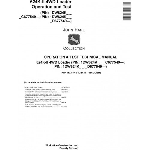 TM14147X19 John Deere 624K-II 4WD Loader Pdf Diagnosis and Tests Service Manual