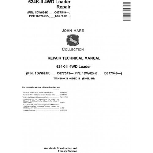 TM14149X19 John Deere 624K-II 4WD Loader Pdf Repair Service Technical Manual