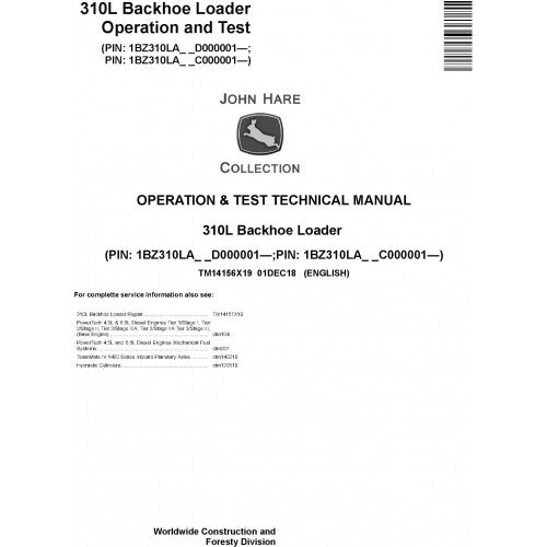 TM14156X19 John Deere 310L Backhoe Loader Pdf Diagnostic, Operation and Test Service Manual