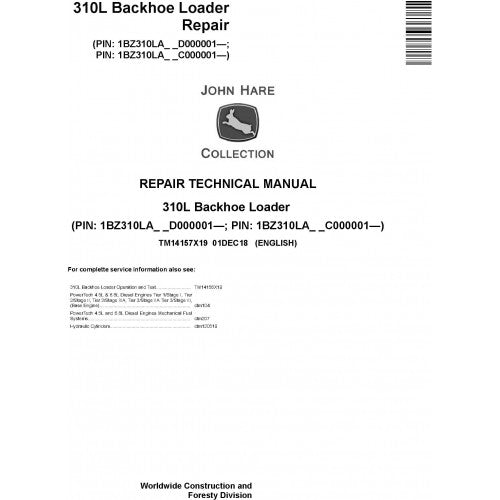 TM14157X19 John Deere 310L Backhoe Loader Pdf Repair Service Technical Manual