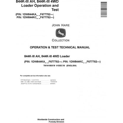 TM14158X19 John Deere 844K-III AH, 844K-III 4WD Loader Pdf Diagnostic, Operation and Test Service Manual