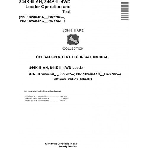 TM14158X19 John Deere 844K-III AH, 844K-III 4WD Loader Pdf Diagnostic, Operation and Test Service Manual