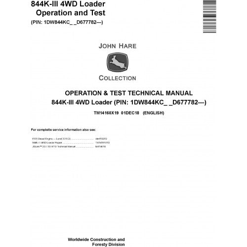 TM14160X19 John Deere 844K-III 4WD Loader Pdf Diagnostic, Operation and Test Service Manual