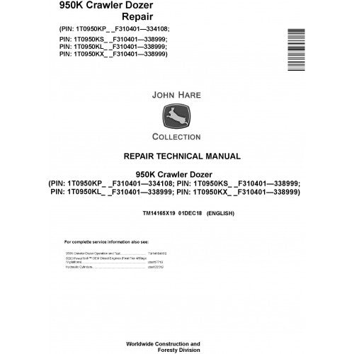 TM14165X19 John Deere 950K Crawler Dozer Pdf Repair Service Technical Manual