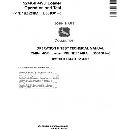 TM14197X19 John Deere 524K-II 4WD Loader Pdf Diagnostic, Operation and Test Service Manual