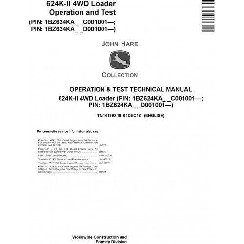 TM14199X19 John Deere 624K-II 4WD Loader Pdf Diagnostic, Operation and Test Service Manual
