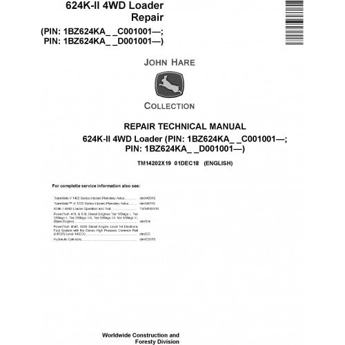 TM14202X19 John Deere 624K-II 4WD Loader Pdf Repair Service Technical Manual
