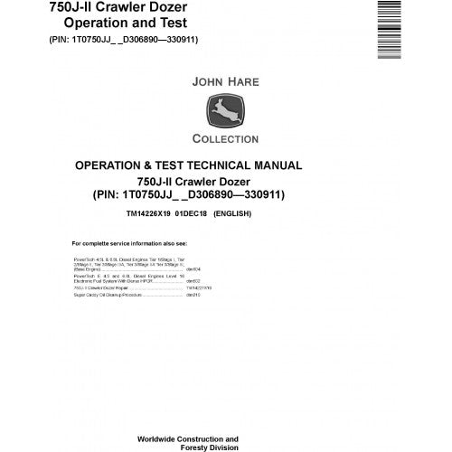 TM14226X19 John Deere 750J-II Crawler Dozer Pdf Operation & Test Technical Manual