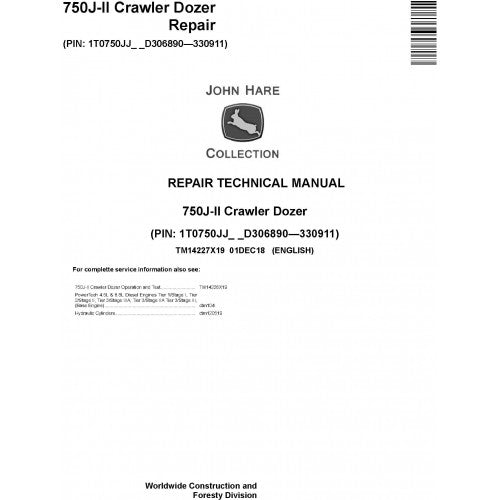 TM14227X19 John Deere 750J II Crawler Dozer Pdf Repair Service Technical Manual