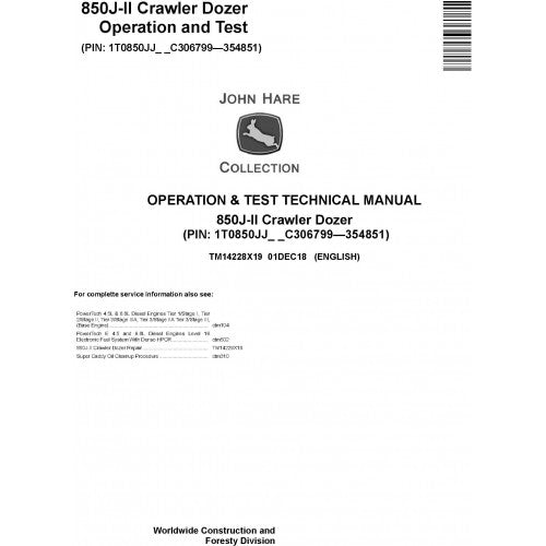TM14228X19 John Deere 850J-II Crawler Dozer Pdf Operation & Test Technical Manual