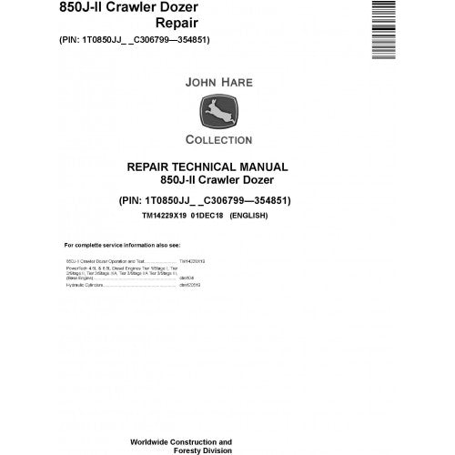 TM14229X19 John Deere 850J II Crawler Dozer Pdf Repair Service Technical Manual