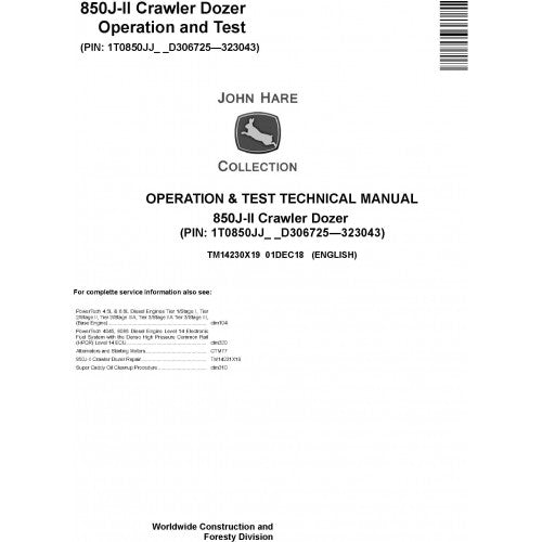 TM14230X19 John Deere 850J II Crawler Dozer Pdf Operation and Test Technical Manual