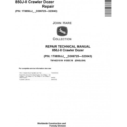 TM14231X19 John Deere 850J II Crawler Dozer Pdf Repair Service Technical Manual
