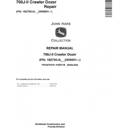 TM14274X19 John Deere 700J II Crawler Dozer Pdf Repair Service Technical Manual