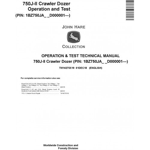 TM14275X19 John Deere 750J II Crawler Dozer Pdf Operation and Test Technical Manual