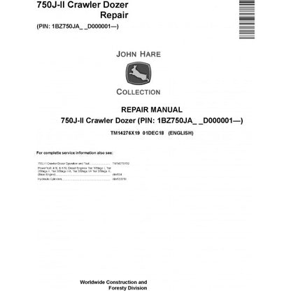 TM14276X19 John Deere 750J II Crawler Dozer Pdf Repair Service Technical Manual
