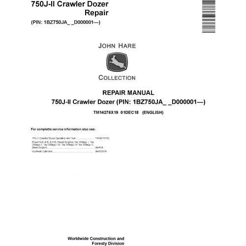 TM14276X19 John Deere 750J II Crawler Dozer Pdf Repair Service Technical Manual