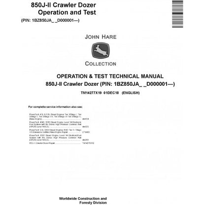 TM14277X19 John Deere 850J II Crawler Dozer Pdf Operation and Test Technical Manual