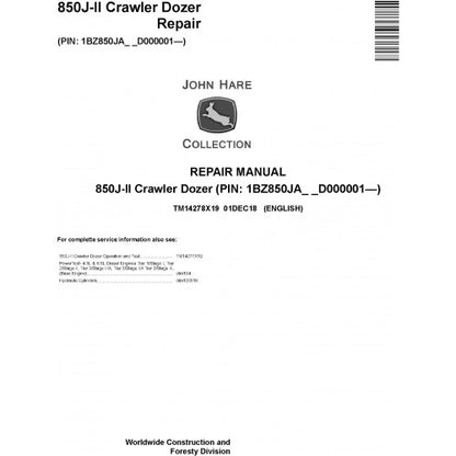 TM14278X19 John Deere 850J II Crawler Dozer Pdf Repair Service Technical Manual