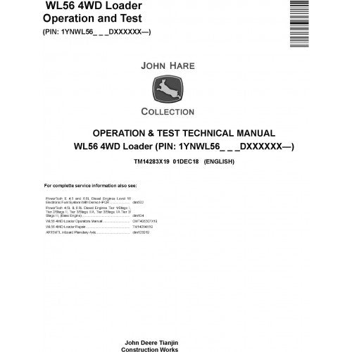 TM14283X19 John Deere WL56 4WD Loader Pdf Diagnostic, Operation and Test Service Manual