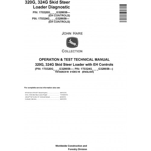 TM14292X19 John Deere 320G, 324G Skid Steer Loader Pdf Operation & Test Technical Manual