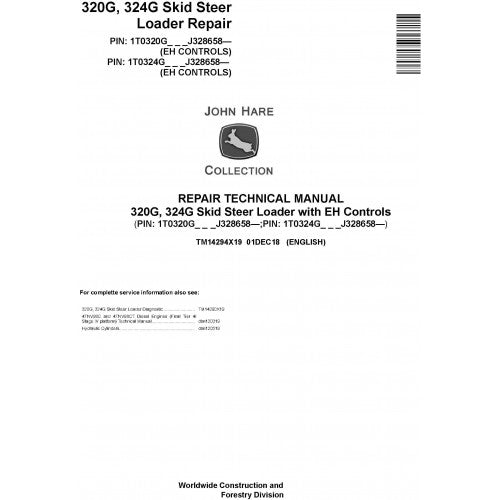 TM14294X19 John Deere 320G, 324G Skid Steer Loader Pdf Repair Service Technical Manual