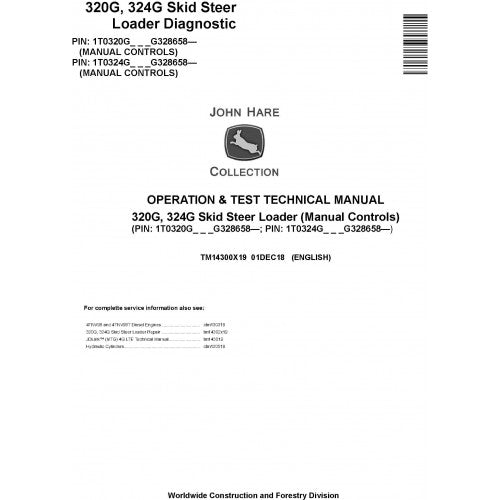 TM14300X19 John Deere 320G, 324G Skid Steer Loader Pdf Operation & Test Technical Manual
